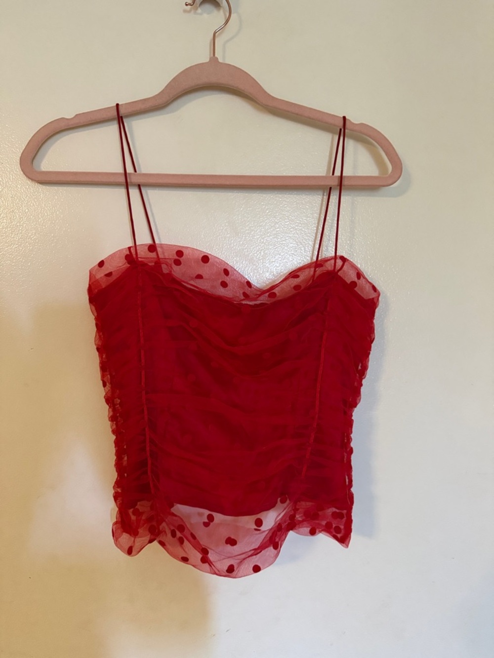 Reformation Red Polka Dot Mesh Cami Top size 4